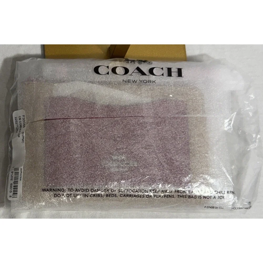 NEW NWT Coach Corner Leather Zip Wristlet #30048  Pink & Tan Womens Card Case